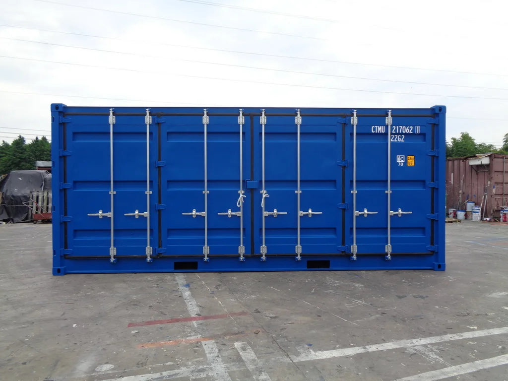 Contenedor marítimo 20 pies lateral abierto azul nuevo