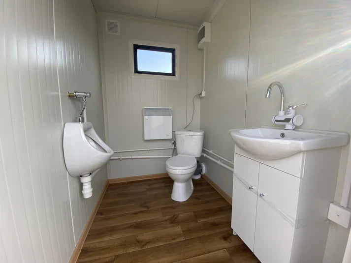 Contenedor sanitario doble con depósito de residuos blanco 3x2 metros